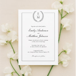 Inbjudan till minimalistiskt svart Laurel-bröllop