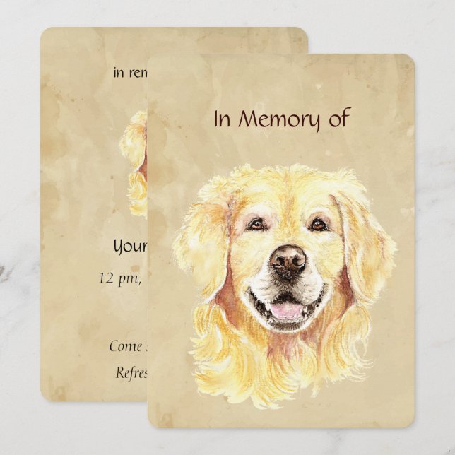 Inbjudan till minnesstund för hund Golden Retrieve (Fram/baksida)