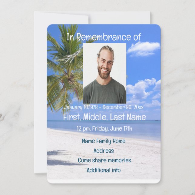 Inbjudan till minnesstund Tropisk strandparadis  (Framsida)