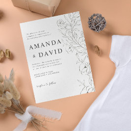 Inbjudan till minsta Blommigt Line Art Wedding