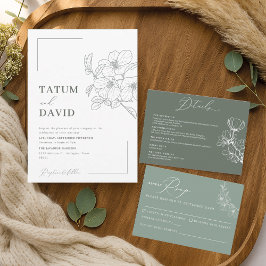 Inbjudan till minsta Blommigt Line Art Wedding
