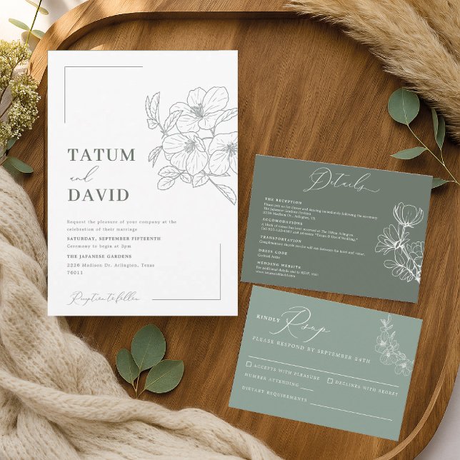 Inbjudan till minsta Blommigt Line Art Wedding (Skapare uppladdad)