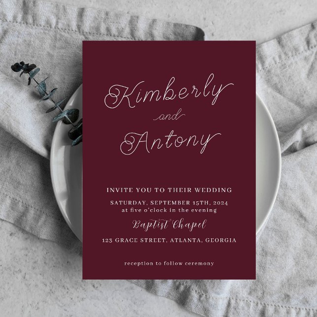 Inbjudan till minsta Elegant Burgundy Red Wedding (Skapare uppladdad)