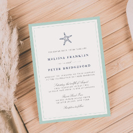 Inbjudan till Mint och Navy Starfish Nautical Wedd