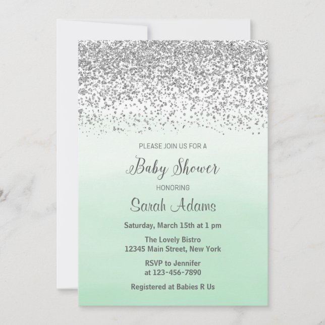 Inbjudan till Mint och Silver Baby Shower (Framsida)