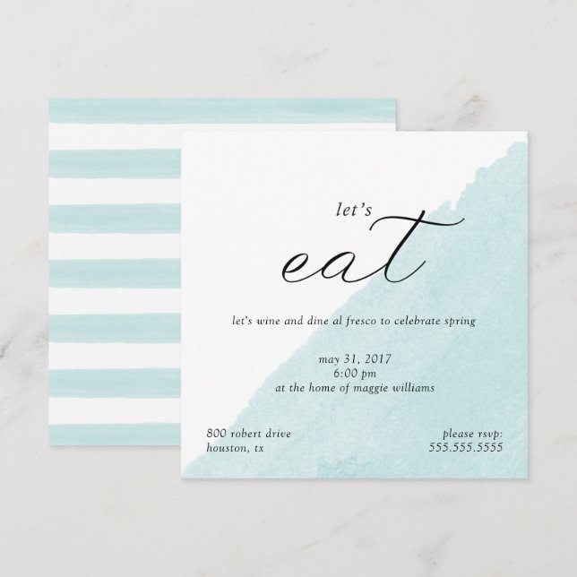 Inbjudan till Mint Watercolor Dinner Party (Fram/baksida)