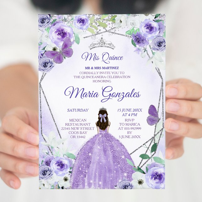 Inbjudan till Mis Quince för silver och Lila (Skapare uppladdad)