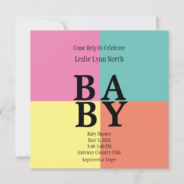 Inbjudan till Modern BABY Colorful Blocks Shower (Framsida)