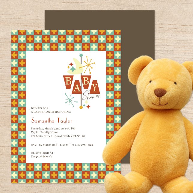 Inbjudan till modern babystölder i mitten av århun (Retro Geometric Baby Shower Invite)