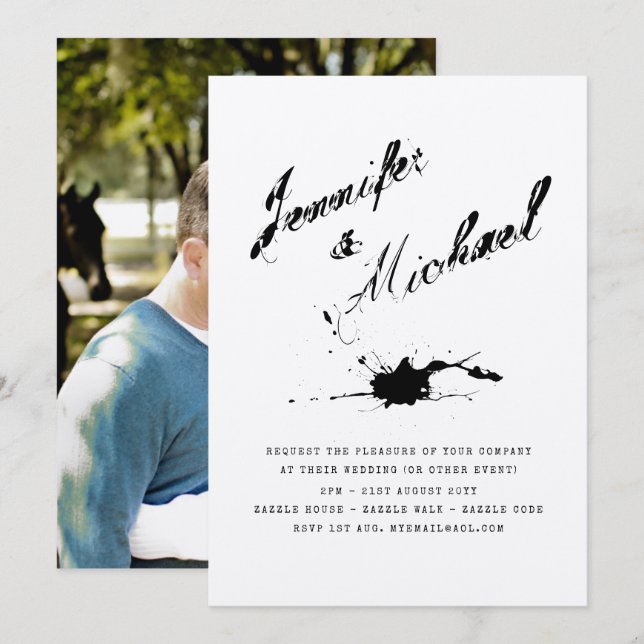 Inbjudan till Modern BLÄCK-typografi-FOTO-Par (Fram/baksida)