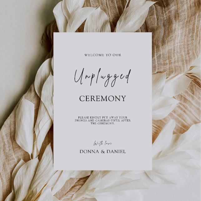 Inbjudan till Modern Ceremony Bröllop utan pluggni (Modern Unplugged Ceremony Wedding Sign, Invitation)