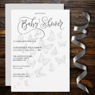 Inbjudan till modern Grått Butterflies Baby Shower