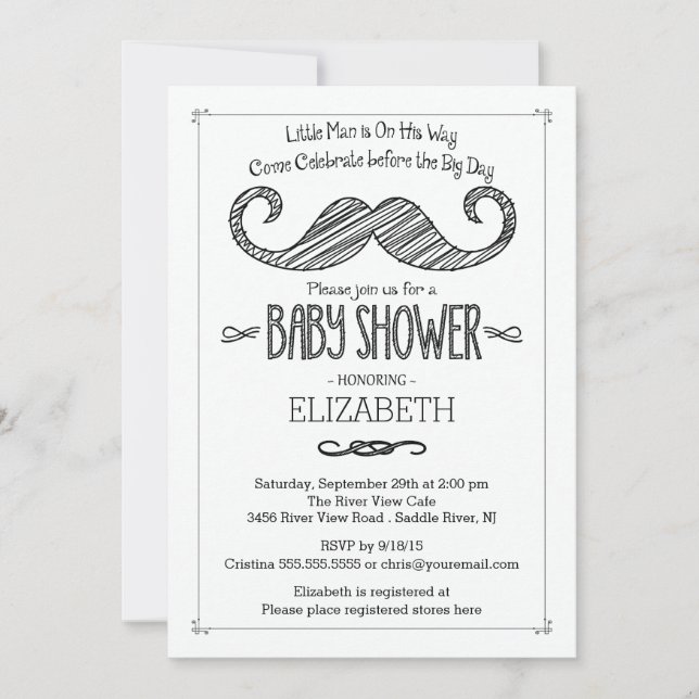 Inbjudan till modern Mustache Baby Shower (Framsida)