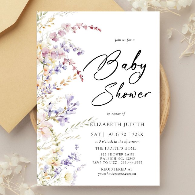 Inbjudan till modern Wildblomma Baby Shower (Skapare uppladdad)