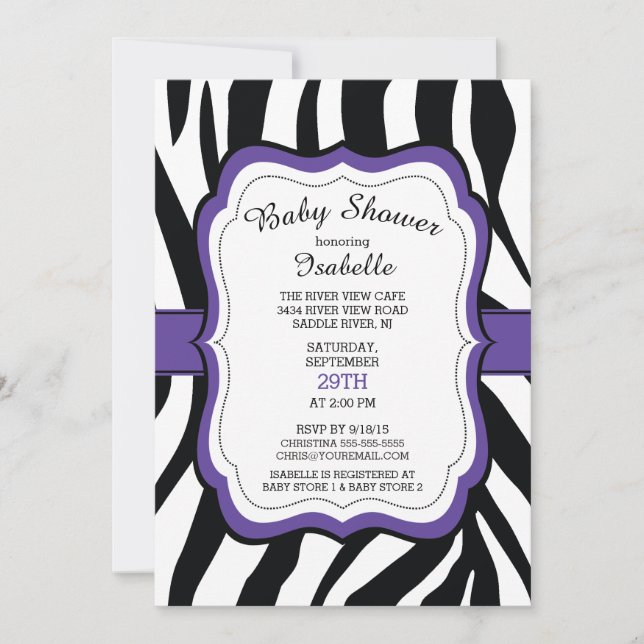Inbjudan till modern Zebra tryck Girls Baby Shower (Framsida)