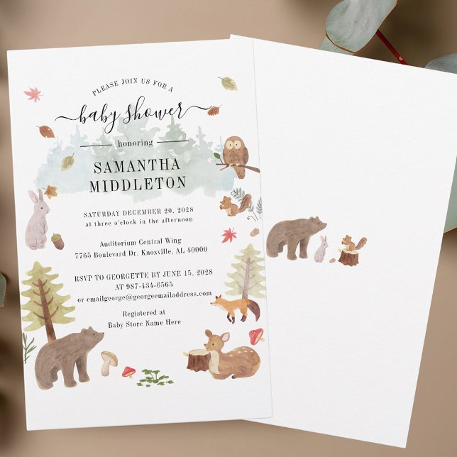 Inbjudan till moderna babyskor för trädjärva brevpapper (Rustic Fall Woodland Animals Baby Shower Invitation Stationery)