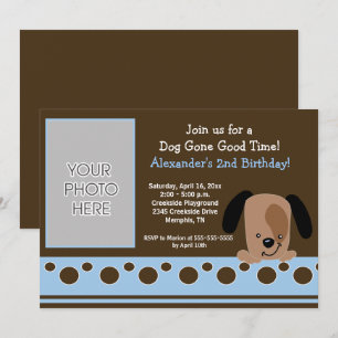 Inbjudan till modet Puppy Blue och Brown Birthday