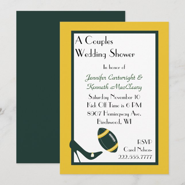 Inbjudan till Möhippa av grönt och Gult för fotbol (Fram/baksida)