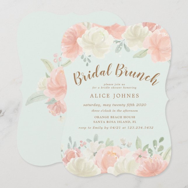 Inbjudan till möhippa brunch för vår light blommig (Fram/baksida)