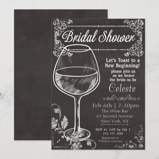 Inbjudan till möhippa Chalk Chalkboard Vin (Fram/baksida)