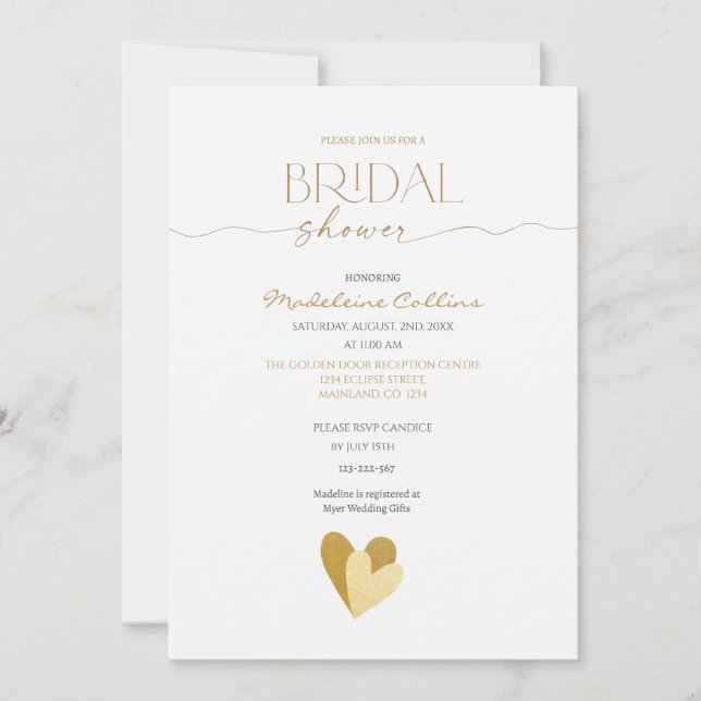 Inbjudan till Möhippa Guld Hearts anpassningsbar (Framsida)