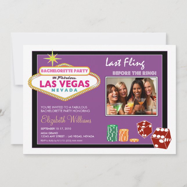 Inbjudan till möhippa i Vegas Weekend (lavendel) (Framsida)
