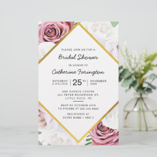 Inbjudan till möhippa Rosa Blommigt Guld Ram Brevpapper