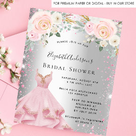 Inbjudan till möhippa silver rosa i glitter flygblad