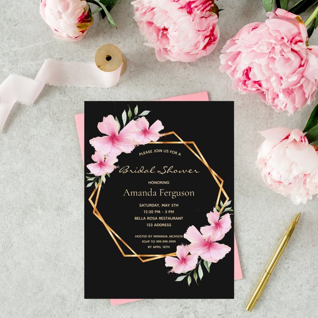 Inbjudan till möhippa svart rosa blommigt (Skapare uppladdad)
