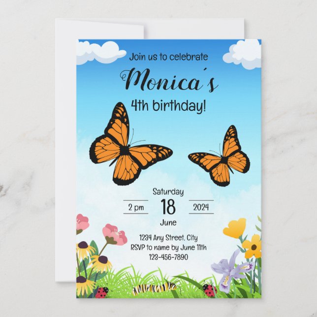 Inbjudan till Monarch Butterfly Birthday Birthday (Framsida)