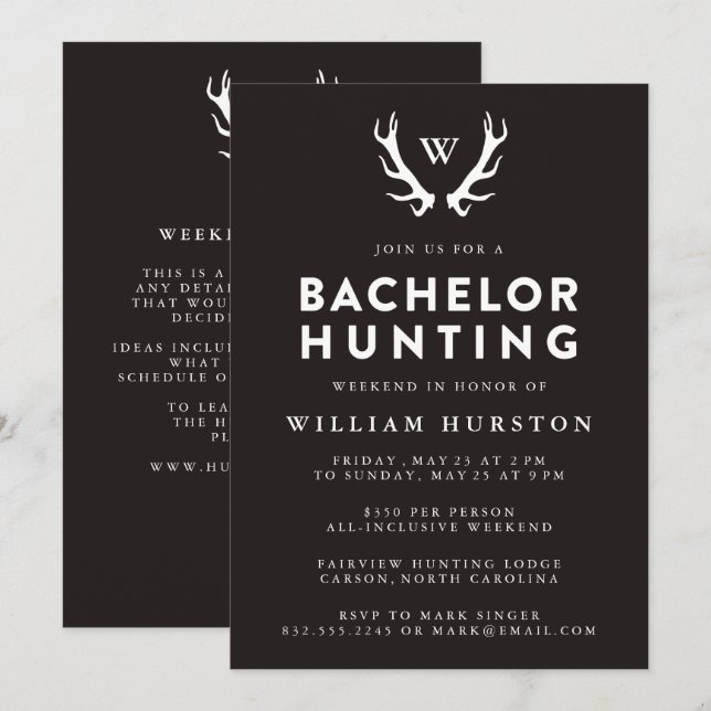 Inbjudan till Monogram Antlers som jagar Bachelor- (Fram/baksida)