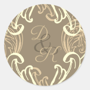 Inbjudan till Monogram Black and Guld Vintage Runt Klistermärke