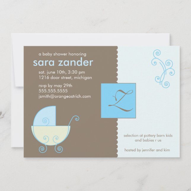 Inbjudan till Monogram Blue Baby Shower (Framsida)