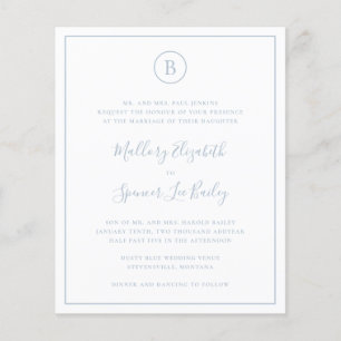 Inbjudan till Monogram Dusty Blue Budget Wedding Flygblad
