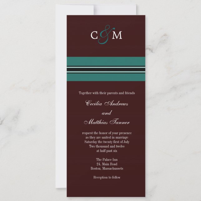 Inbjudan till Monogram Teal och Brown Wedding (Framsida)