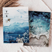 Inbjudan till monogrambröllop i Rustic Ocean