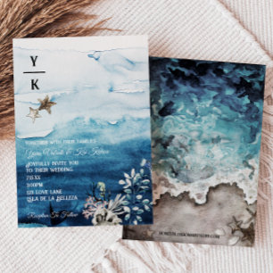 Inbjudan till monogrambröllop i Rustic Ocean