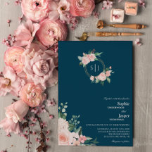 Inbjudan till monogrambröllop med Blommigt