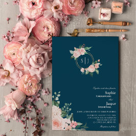Inbjudan till monogrambröllop med  Blommigt
