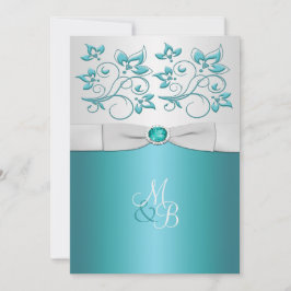 Inbjudan till monogrammerad Aqua-Marine och Silver
