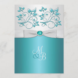 Inbjudan till monogrammerad Aqua-Marine och Silver