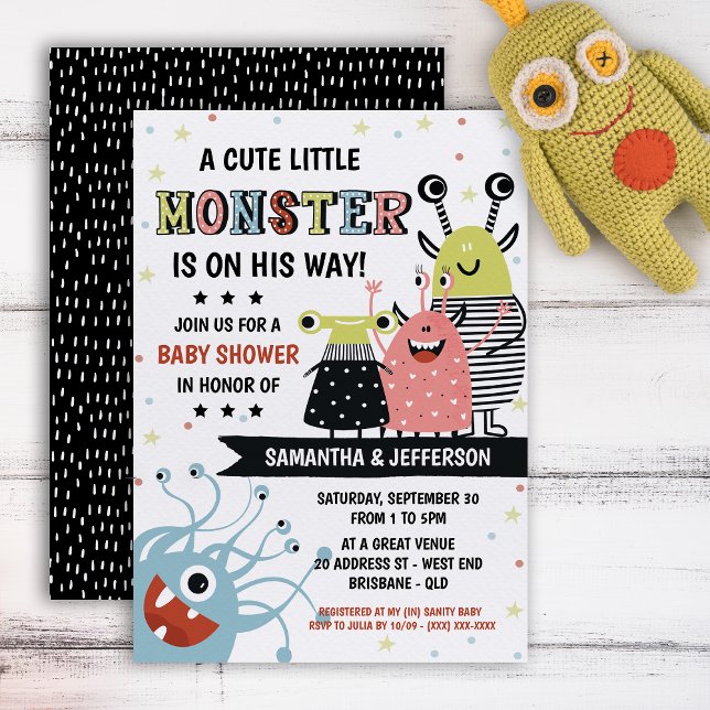 Inbjudan till Monster Baby Shower (No trick or treats here. Our “terrorffic” monster baby shower is all you need. )