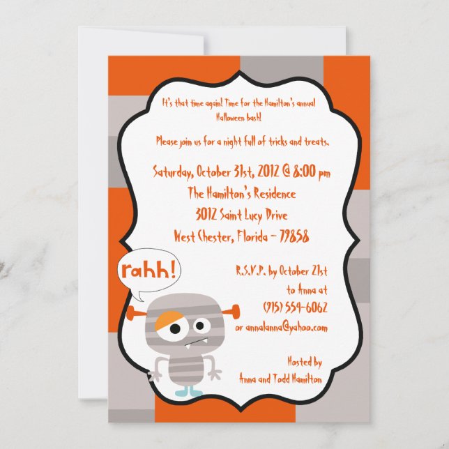 Inbjudan till Monster Bash Halloween fest 5 x 7 (Framsida)