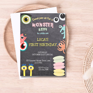 Inbjudan till Monster Birthday Chalkboard