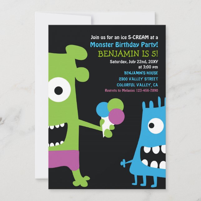 Inbjudan till Monster Birthday Ice Cream Kids Part (Framsida)