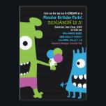 Inbjudan till Monster Birthday Ice Cream Kids Part<br><div class="desc">Fin inbjudan från partiet Barns födelsedag med en originalillustration av två färgstarka söta monster,  en med en glass.</div>