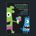 Inbjudan till Monster Birthday Ice Cream Kids Part<br><div class="desc">Fin inbjudan från partiet Barns födelsedag med en originalillustration av två färgstarka söta monster,  en med en glass.</div>