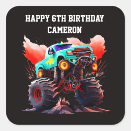 Inbjudan till Monster Lastbil Barns födelsedag-par Fyrkantigt Klistermärke