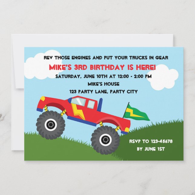 Inbjudan till Monster Lastbil - Boys Birthday (Framsida)