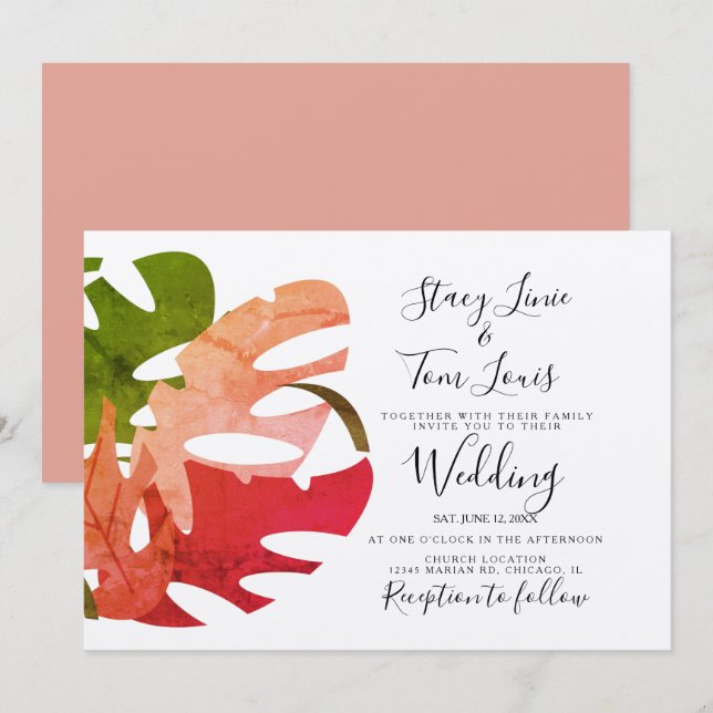 Inbjudan till Monstera Foliage Hand plockade Earth (Fram/baksida)